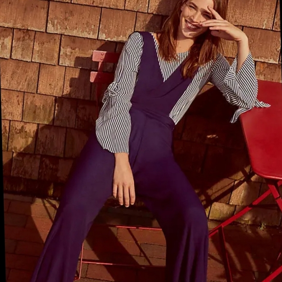 MAEVE Navy Blue Souxanne Wide Leg Jumpsuit Apron Overalls Anthropology - Picture 3 of 15